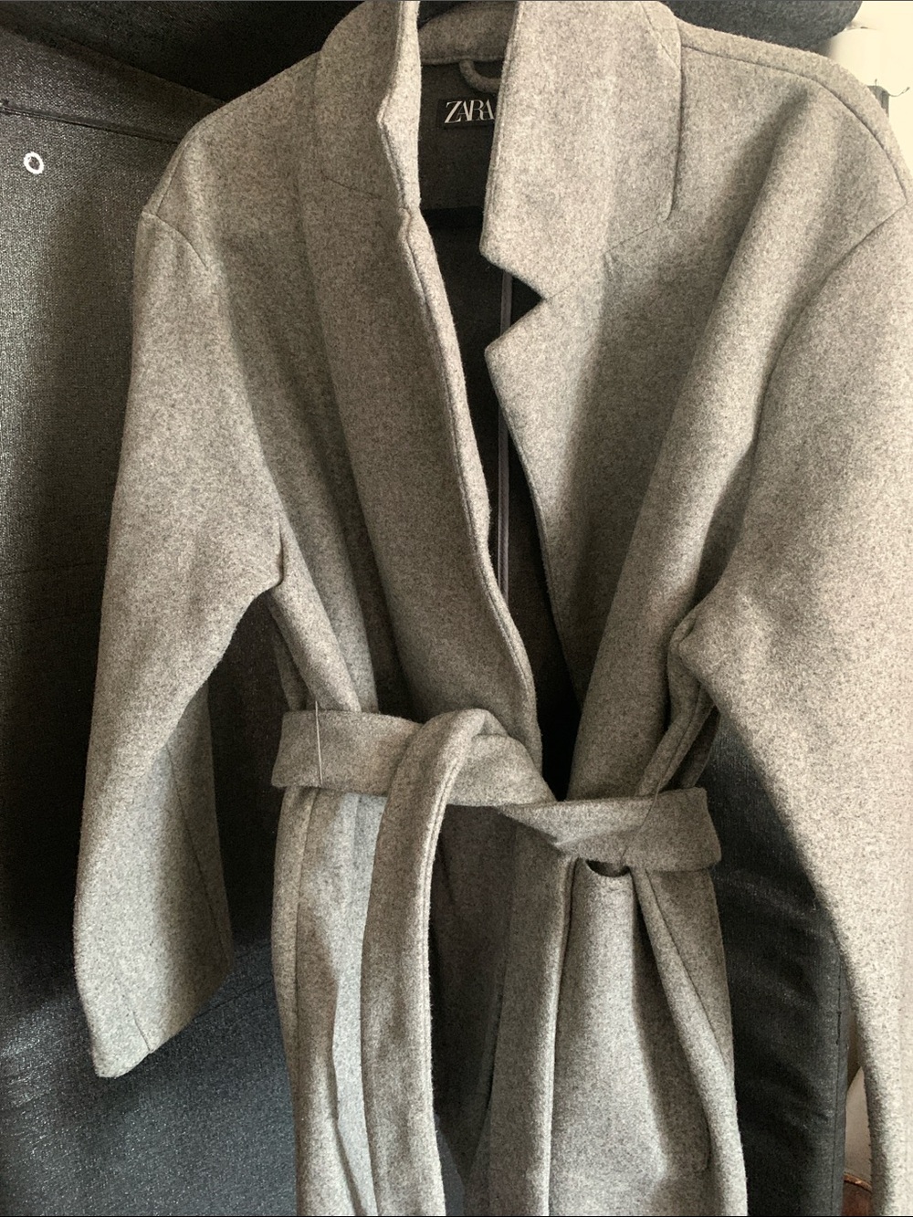 #573 Zara Gray Belted Wool-Blend Trench Coat